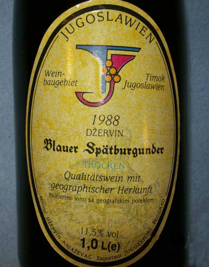 Schlossberg Džervin wine once exported to Germany