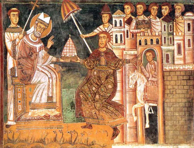 a 13th-century fresco showing an umbraculum above the head of Pope Silvester I